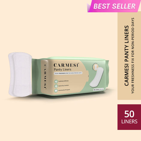 Buy Carmesi Panty Liners | Cushiony Soft | Protect against Spotting & Light Discharge | End-To-End Sticking | Keep You Fresh & Dry All-Day Long | Non-Toxic & Unscented | 50 Pieces - 50 Pcs-Purplle