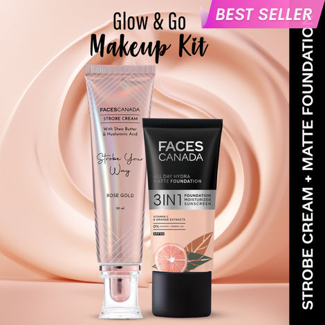 Buy FACES CANADA Rose Glow Kit | Rose Gold Strobe Cream (30 ml) + All Day Hydra Matte Foundation Rose Ivory (25 ml) | Combo-Purplle