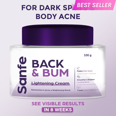 Buy Sanfe Back & Bum Cream for Dark Spots and Body Acne | Glycolic Acid, Lactic Acid & Urea | 11% AHA & Maximum Exfoliation | Remove Dead Skin for Women | 100 gm-Purplle