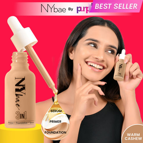 Buy NY Bae 3 in 1 Serum Foundation with Primer I Moisturising I Glowing Korean Skin I Celeb Glow | Dewy Makeup | Warm Cashew 03 (30 ml)-Purplle