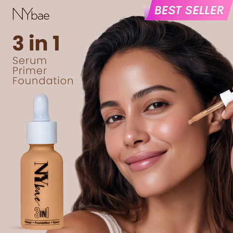 Buy NY Bae 3 IN 1 Serum Foundation - Warm Cashew 03 (30 ml) | Infused with Primer | Moisturising I Glowing Korean Skin I Celeb Glow | Dewy Makeup | Evens Skin Tone | Ultra Glow-Purplle