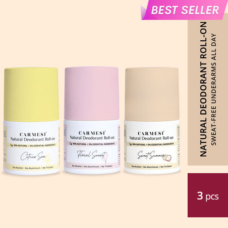 Buy Carmesi Natural Deodorant Roll-on for Women Pack of 3 | 95% Natural + 5% Essential Ingredients | For Fresh Underarms All Day | No Aluminium | No Triclosan | 150 ml-Purplle