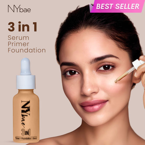 Buy NY Bae 3 IN 1 Serum Foundation - Cool Vanilla 02 (30 ml) | Infused with Primer | Moisturising I Glowing Korean Skin I Celeb Glow | Dewy Makeup | Evens Skin Tone | Ultra Glow-Purplle