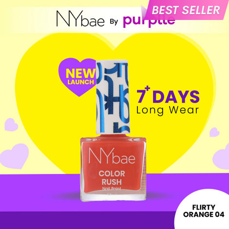 Buy NY Bae Color Rush Nail Paint - Flirty Orange 04 (5.6 ml) | Chip Resistant | Long Lasting | Quick Dry | Gel Nail Polish-Purplle