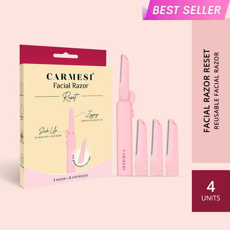 Buy Carmesi Face Razor Reset - 1 Face Razor & 3 Cartridges | Reusable & Travel-Friendly | Instant & Painless Hair Removal | For Eyebrows, Upper Lip, Peach Fuzz, Forehead, Chin, Sideburns | Dermaplaning Tool-Purplle