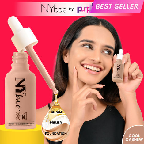Buy NY Bae 3IN1 Serum Foundation - Cool Cashew 04 (30 ml) | Infused with Primer | Moisturising I Glowing Korean Skin I Celeb Glow | Dewy Makeup | Evens Skin Tone | Ultra Glow-Purplle