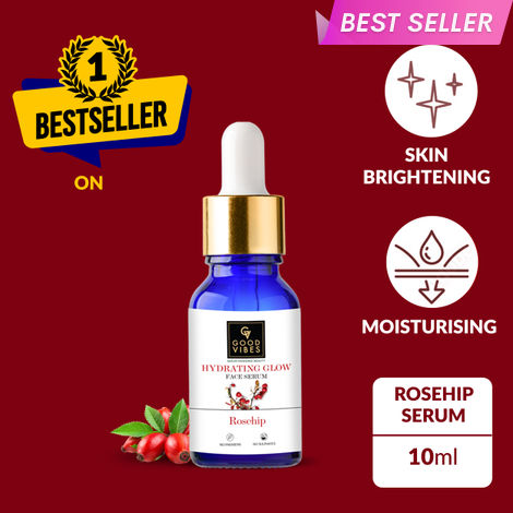 Buy Good Vibes Rosehip Hydrating Glow Face Serum | Light, Non-Sticky, Brightening | With Vitamin E | No Parabens, No Sulphates, No Animal Testing (10 ml)-Purplle