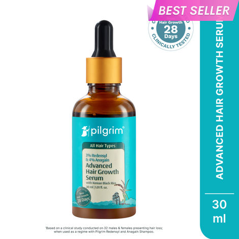 Buy Pilgrim 3% Redensyl & 4% Anagain Advance Hair Growth Serum|Thick Hair|Korean Black Rice (30 ml)-Purplle
