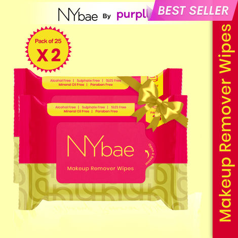 Buy NY Bae Makeup Remover Pack of 2 | Cleansing Facial Wipes | Refreshing | Alcohol Free | Sulphate Free | Paraben Free | Set of 50 Wipes| Makeup Kits | Travel Friendly-Purplle