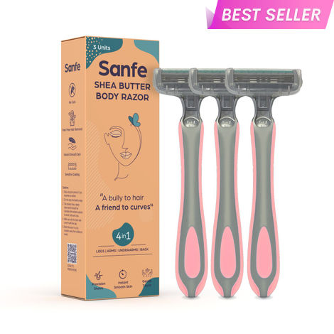 Buy Sanfe Shea Butter Body Razor for Women's Hair Removal - Pack of 3 Protective Sleeve & Anti-Slip Grip-Purplle