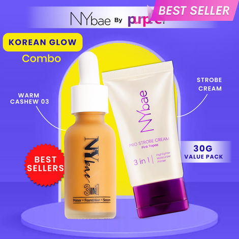 Buy NY Bae Korean Glow Duo - Medium Skin | Strobe Pink Topaz - Value Pack | Warm Cashew Foundation | Skin Tint | Glowy Korean Skin | Fair Skin Tone | Everyday Makeup Kit (60 gm)-Purplle