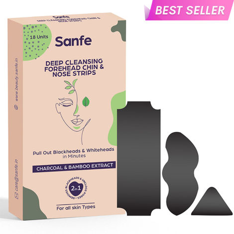 Buy Sanfe Deep Cleansing Forehead, Chin & Nose Strips | Removes unwanted blackheads, whiteheads, oil and dirt instantly & painlessly 18 Units-Purplle