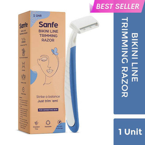 Buy Sanfe Bikini Line Trimming Razor - Stainless Steel blade, comfortable, anti-slip grip with, Instant & Pain Free Remover | Smooth & Shiny Skin | hair removal razor | smooth hair removal | bikini hair removal | women razors | women body razors 1 Pc-Purplle