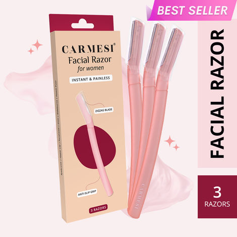 Buy Carmesi Facial Razor for Women - For Instant & Painless Hair Removal (Eyebrows, Upper Lip, Forehead, Peach Fuzz, Chin, Sideburns) - Pack of 3-Purplle