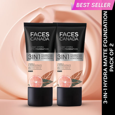 Buy FACES CANADA All Day Hydra Matte Foundation | 3-in-1 Foundation + Moisturizer + SPF30 | 10HR Long Wear | Buildable Coverage | Rose Ivory, 25ml (Pack of 2)-Purplle
