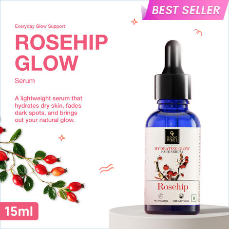 Buy Good Vibes Rosehip Hydrating Glow Face Serum | Free 50% Product Extra | Light, Non-Sticky, Brightening | With Vitamin E | No Parabens, No Sulphates, No Animal Testing (15 ml)-Purplle