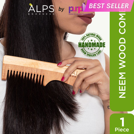 Buy Alps Goodness 100% Natural Neem Comb (Pack of 1) | Comes with a bag | Neem Wood Comb | Antibacterial & Antifungal | 100% Natural Neem Wood | Handmade Comb | Soft Bristles-Purplle