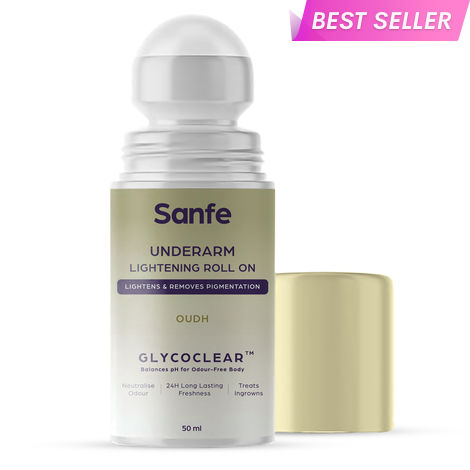 Buy Sanfe Underarm Lightening Roll On (Oudh) with 5% AHA, Glycolic Acid & Salicylic acid | For Underarms | Lightens & Remove Pigmentation | Deodorant for Underarms | Glycoclear Technology | Men & Women-Purplle