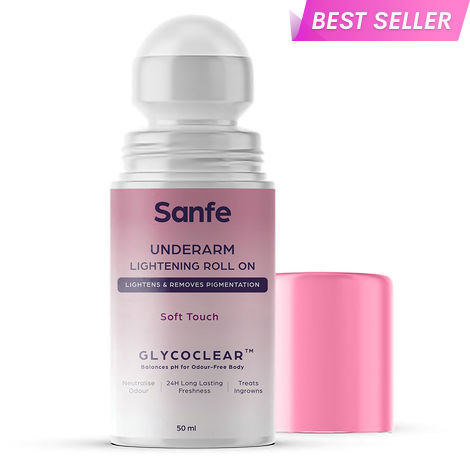 Buy Sanfe Underarm Lightening Roll On (Soft Touch) with 5% AHA, Glycolic Acid & Salicylic acid | For Underarms | Lightens & Remove Pigmentation | Deodorant for Underarms | Glycoclear Technology | Men & Women-Purplle