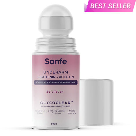 Buy Sanfe Underarm Lightening Roll On (Soft Touch) with 5% AHA, Glycolic Acid & Salicylic acid | For Underarms | Lightens & Remove Pigmentation | Deodorant for Underarms | Glycoclear Technology | Men & Women-Purplle