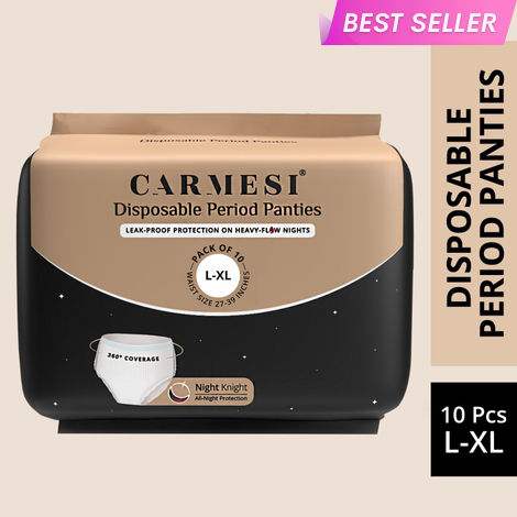 Buy Carmesi Disposable Period Panties for Women - Pack of 10 (L-XL) | 360° Protection for Super Heavy Flow | Leak Proof & No Rashes | Maternity Panties | All Night Protection | Ultra Absorbent Core-Purplle