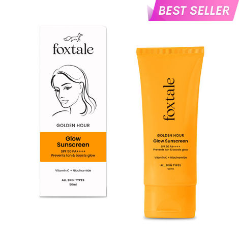 Buy Foxtale Glow Sunscreen SPF 50 PA++++ Lightweight with Vitamin C and Niacinamide | Fast Absorbing | UVA and UVB filters Prevents Tanning | No White Cast | Non-Greasy | For Men & Women | All Skin Types - 50 ml-Purplle