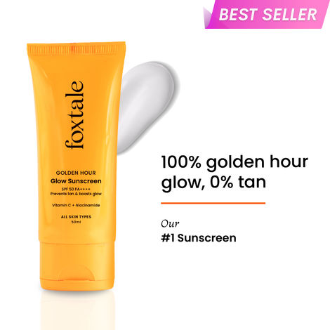 Buy Foxtale Glow Sunscreen SPF 50 PA++++ Lightweight with Vitamin C and Niacinamide | Fast Absorbing | UVA and UVB filters Prevents Tanning | No White Cast | Non-Greasy | For Men & Women | All Skin Types - 50 ml-Purplle