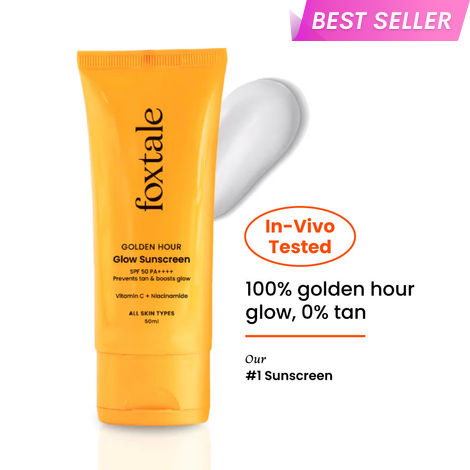 Buy Foxtale Glow Sunscreen SPF 50 PA++++ Lightweight with Vitamin C and Niacinamide | Fast Absorbing | UVA and UVB filters Prevents Tanning | No White Cast | Non-Greasy | For Men & Women | All Skin Types - 50 ml-Purplle