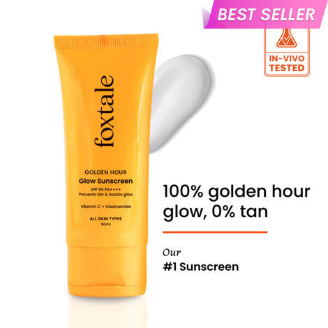 Buy Foxtale Glow Sunscreen SPF 50 PA++++ Lightweight with Vitamin C and Niacinamide | Fast Absorbing | UVA and UVB filters Prevents Tanning | No White Cast | Non-Greasy | For Men & Women | All Skin Types - 50 ml-Purplle