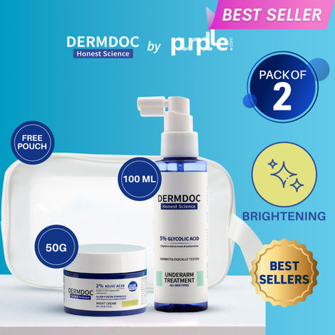 Buy DERMDOC Brightening Booster Duo | 2% Kojic Acid Glow Fusion Formula Night Cream (50 gm) | 5% Glycolic Acid Underarm Spray (100 ml) | Combo of 2-Purplle