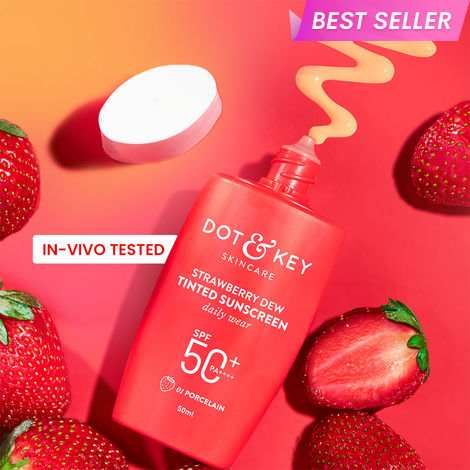 Buy Dot & Key Strawberry Dew Tinted Sunscreen SPF 50++++ 01 Porecelain In Vivo Tested Sunscreen for Daily Wear, Brightens & Protects Skin - 50 ml-Purplle