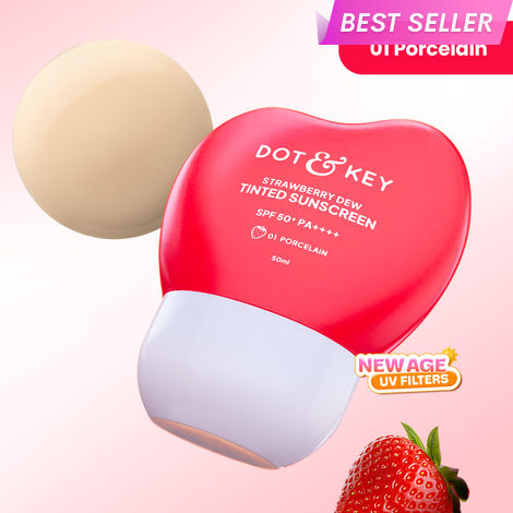 Buy Dot & Key Strawberry Dew Tinted Sunscreen SPF 50++++ 01 Porecelain In Vivo Tested Sunscreen for Daily Wear, Brightens & Protects Skin - 50 ml-Purplle