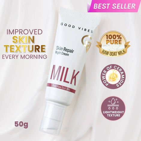Buy Good Vibes Skin Repair Milk Night Cream with 100% Pure Raw Goat Milk | Improved Skin Texture Every Morning| Infused with Ceramides | Suitable for Dry Skin | All Skin Types (50 gm)-Purplle
