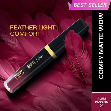 Buy FACES CANADA Comfy Matte Wow Liquid Lipstick - Plum Passion 04, 3.8 ml | One Swipe Application | Highly Pigmented | Comfortable Wear | Glides Smoothly | Long Lasting | Transferproof-Purplle