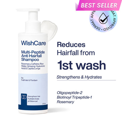 Buy WishCare Multi Peptide Anti Hairfall Shampoo|Dermat Approved|Reduces Hairfall & Breakage|For Thinning&Hair Loss|Hydrates and Soothes Scalp|Increases Shine & Volumanizes Hair|Sulphate&Paraben Free Shampoo|250 ml-Purplle