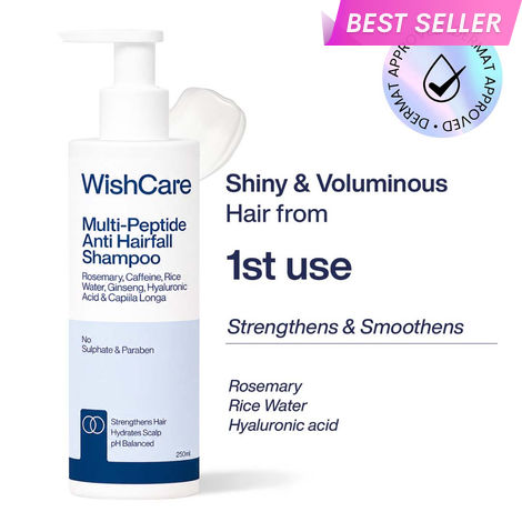 Buy WishCare Multi Peptide Anti Hairfall Shampoo|Dermat Approved|Reduces Hairfall & Breakage|For Thinning&Hair Loss|Hydrates and Soothes Scalp|Increases Shine & Volumanizes Hair|Sulphate&Paraben Free Shampoo|250 ml-Purplle