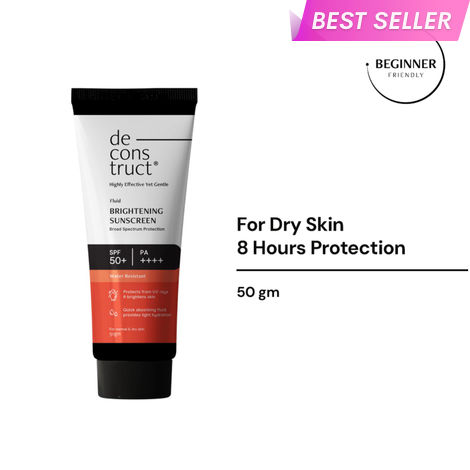 Buy Deconstruct Fluid Brightening Sunscreen SPF 50+ PA++++ for Dry Skin, Hydrating & 8-Hour Long-Lasting (50 gm)-Purplle