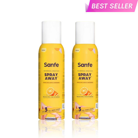 Buy Sanfe Painless & Detan Hair Removal Spray Cream - 200ml (Pack of 2) (Removes Hair in 10 Minutes with Skin Detan | Orange Peel, Aloevera, Vitamin E & Niacinamide)-Purplle