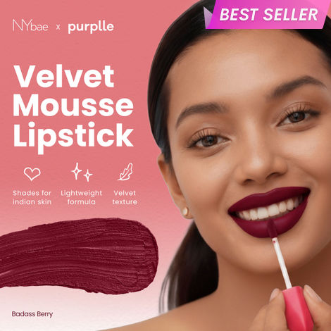 Buy NY Bae Velvet Mousse Liquid Lipstick - Badass Berry 02 (6.5 ml) | Velvet Matte Finish | Transferproof | Smudgeproof | Ultra Light | Smooth | Moisturising Plum Lipstick-Purplle