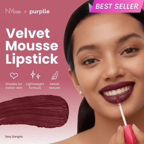 Buy NY Bae Velvet Mousse Liquid Lipstick - Sexy Sangria 04 (6.5 ml) | Velvet Matte Finish | Transferproof | Smudgeproof | Ultra Light | Smooth | Moisturising Wine Lipstick-Purplle