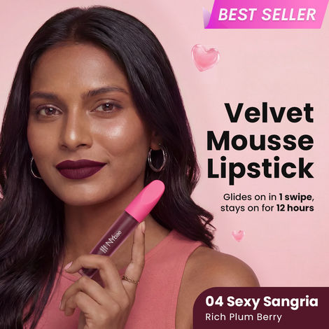 Buy NY Bae Velvet Mousse Liquid Lipstick - Sexy Sangria 04 (6.5 ml) | Velvet Matte Finish | Transferproof | Smudgeproof | Ultra Light | Smooth | Moisturising Wine Lipstick-Purplle