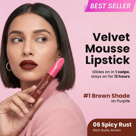 Buy NY Bae Velvet Mousse Liquid Lipstick - Spicy Rust 06 (6.5 ml) | Velvet Matte Finish | Transferproof | Smudgeproof | Ultra Light | Smooth | Moisturising Brown Lipstick-Purplle