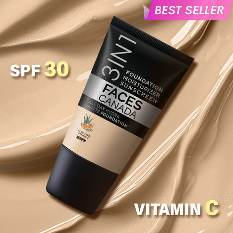 Buy FACES CANADA All Day Hydra Matte Foundation - Mini | 3-in-1 Foundation + Moisturizer + SPF 30 | 24 HR Aloe Hydration & Vitamin C | 10HR Long Wear | Medium to High Buildable Coverage | Absolute Ivory | 18 ml-Purplle