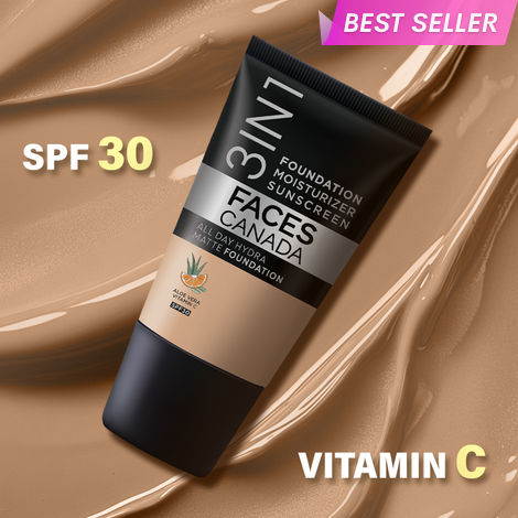 Buy FACES CANADA All Day Hydra Matte Foundation - Mini | 3-in-1 Foundation + Moisturizer + SPF 30 | 24 HR Aloe Hydration & Vitamin C | 10HR Long Wear | Medium to High Buildable Coverage | Medium Natural | 18 ml-Purplle