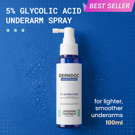 Buy DERMDOC by Purplle 5% Glycolic Acid Underarm Brightening Spray Treatment (100 ml) | Exfoliating & Brightening | MultiPurpose Spray for Hyperpigmentation, Dark Spots, Dark Neck, Dark Underarms & Strawberry Legs-Purplle