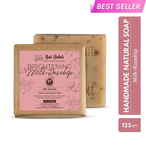 Buy Nat Habit Brightening Milk-Rosehip Bath Soap With Ayurvedic Cold Processed & Vit C For Cleansing, Skin Whitening, Tan Removal & Scar Reduction (125gm)-Purplle