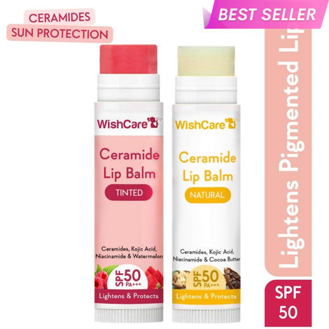 Buy WishCare Ceramide Lip Balm Combo with SPF50 PA+++ - Kojic Acid & Niacinamide - For Lip Lightening 5 gm each(pack of 2)-Purplle