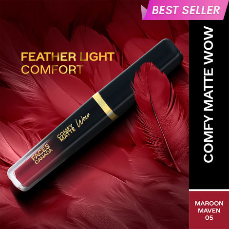 Buy FACES CANADA Comfy Matte Wow Liquid Lipstick Maroon Maven 05, (3.8 ml) | One Swipe Application | Highly Pigmented | Comfortable Wear | Glides Smoothly | Long Lasting | Transferproof-Purplle
