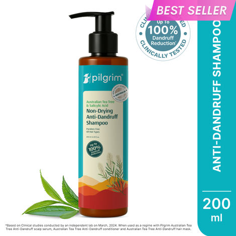 Buy Pilgrim Australian Tea Tree, Non-Drying Anti-Dandruff Shampoo, 200 ml With Salicylic Acid, Helps Reduce visible Flakes & Dandruff Recurrence-Purplle