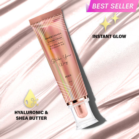 Buy FACES CANADA Strobe Cream - Peach, 30 ml | Primer + Highlighter + Moisturizer | Shea Butter & Hyaluronic Acid | Intense Hydration | Flawless Radiant Dewy Skin | Illuminating & Glowing Makeup Base-Purplle